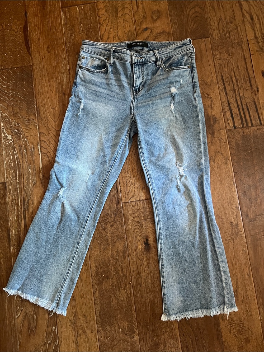 Liverpool Light Wash Distressed Wide-Leg Jeans